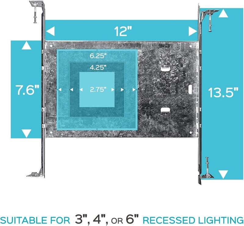 LUXRITE New Construction Mounting Plate, 3-4-6 Inch Square LED Recessed Lighting Kits, Extendable Hanger Bars, ETL Listed - Shallow Recessed Light Housing (6 Pack) - Image 3